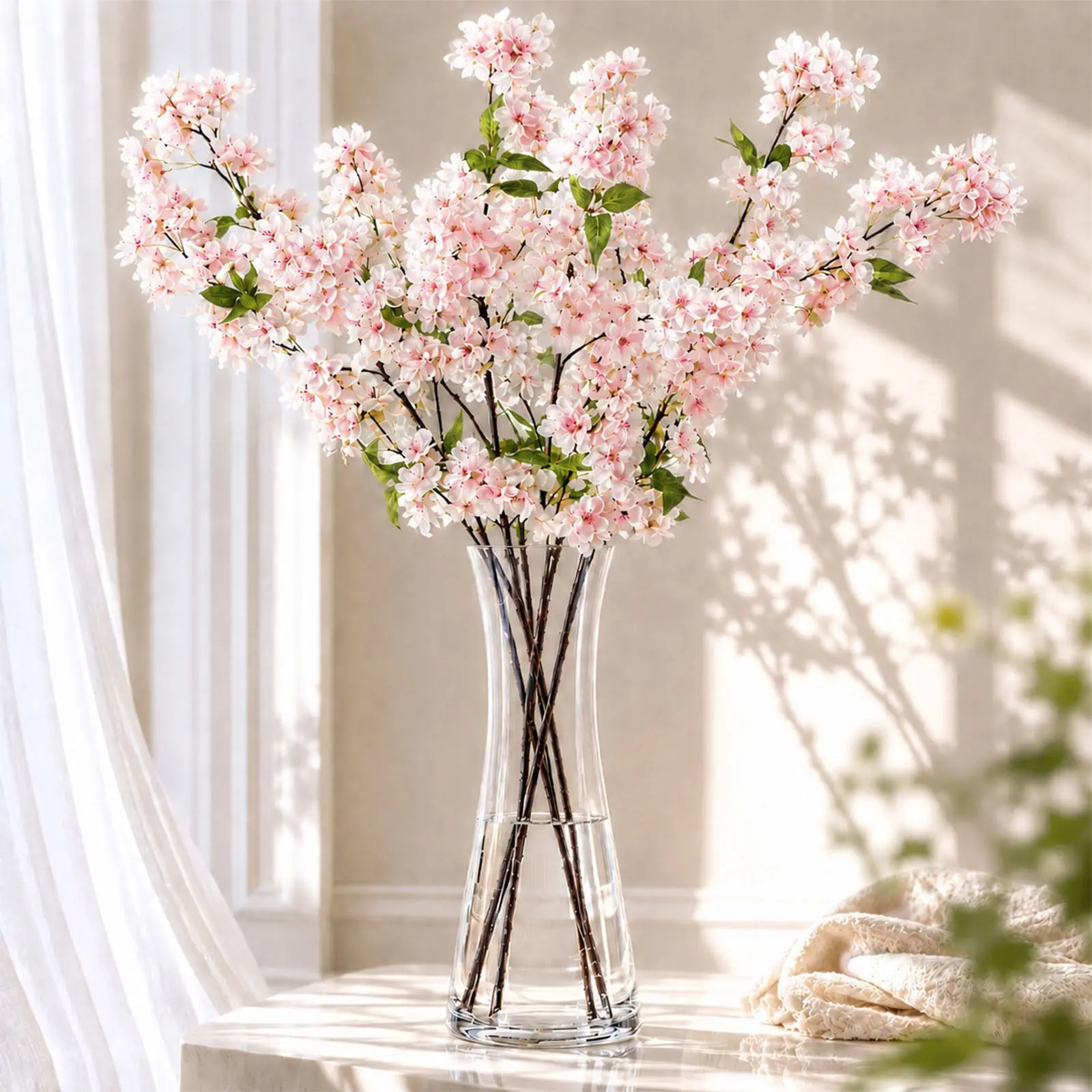 Blush Pink Artificial Silk Cherry Blossom Branches - 4 Stems, 40" Tall Artificial Shrubbery, Decorative Flower Pieces for Ceremonies, Indoor Home Floral Arrangement Centerpiece (Botanical Aesthetic)