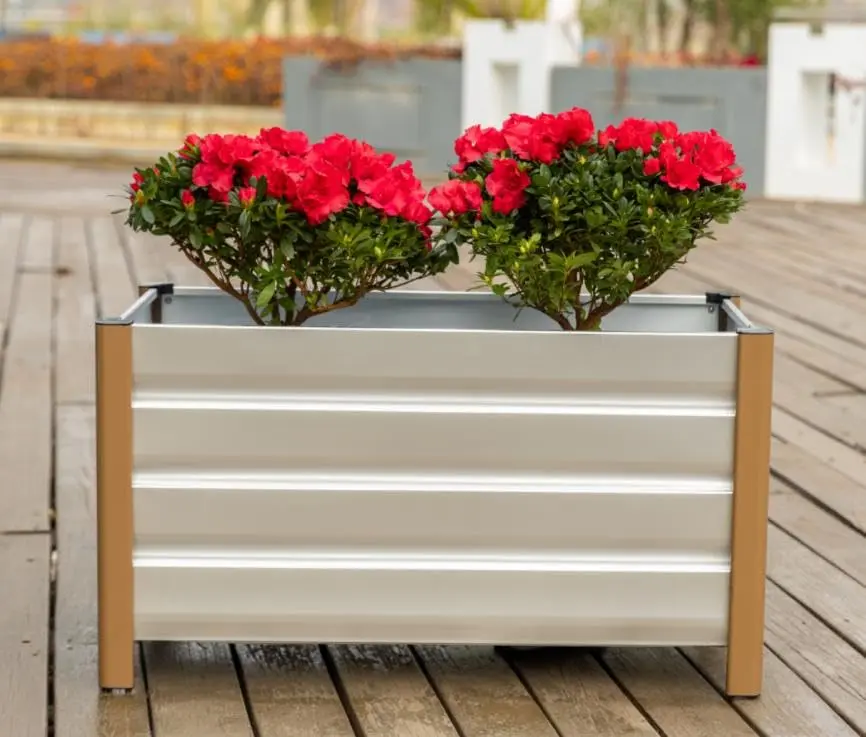 GAOMON Aluminum Planter Box 24"x16"x18", Modern Raised Garden Bed with Rounded Corners & Anti-Cut Edging, Deep Design with Drainage Holes for Outdoor Patio & Balcony, White