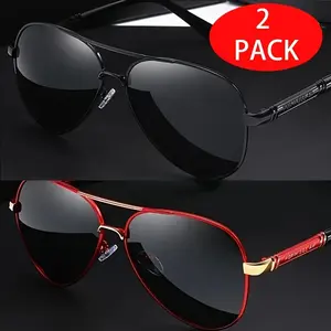 2 pairs of unisex polarized aviator sunglasses with durable frames and anti-glare lenses, suitable for driving, fishing and various outdoor activities and travel, providing full UV protection.