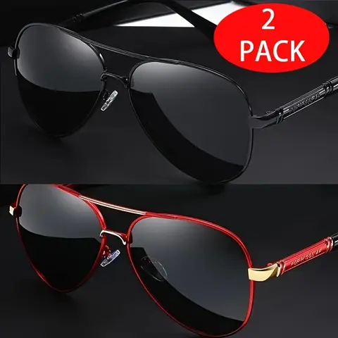 ShineThru Unisex Polarized Aviator Sunglasses 2-Pair Set - Durable Full Rim Metal Frames, PC Polarized Anti-Glare Lenses, Full UV Protection, Adults' Accessories, Men's & Women's Sunglasses, Ideal for Driving, Outdoor Activities,sohochic