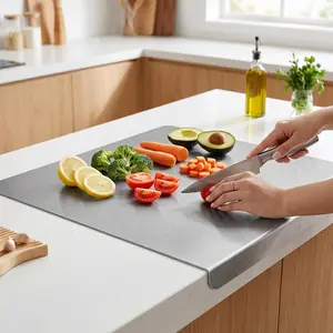 2026 New Stainless Steel Cutting Board with Frame, Non-Slip and Dishwasher Safe, 304 Food Grade Material, Kitchen Prep, Meat, Veggie, Baking