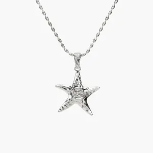 en route Silver Starfish Necklace, Ocean-inspired Seaside Textured Details, Vacation Coastal Beach Outfits or Relaxed Resort Looks