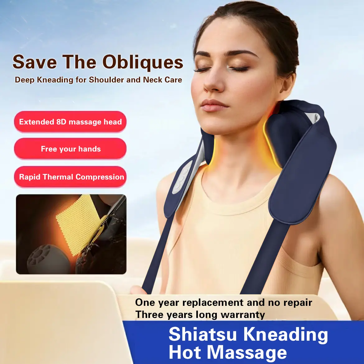 Neck and Shoulder Massager,Wireless  Massager, withHeat, with Heat, Electric Shiatsu BackMassager Device, Deep Tissue PainRelief, Deep Neck and Shoulder PainRelief, Comfort, Best Gift, r portable spa