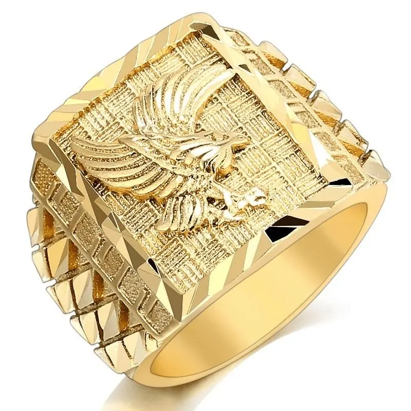 Men's Fashion 18K Gold Plated Punk Rock Eagle Ring Hip Hop Jewelry Luxury Accessory