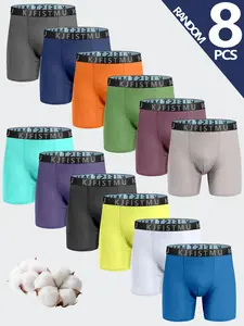 KJFISTMU 8-Pack Men's Boxer Briefs Solid Color Smooth Polyester Elastane Blend 160g/m² Knit Fabric Daily Casual Wear Soft Stretchy Breathable Close-Fitting Menswear Socks Activewear Athletic Beige Plain Sport Sportswear