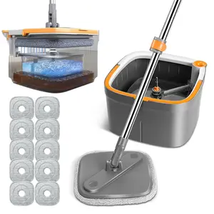 TikStar Spin Mop Bucket Set with Self-Separating Dirty & Clean Water System, Self-Drying 360° Spin Square Mop Head for Hardwood Tile Marble Floors, Cleaning Mop, Adjustable Hand Tool, Springtok