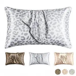 Leopard Print Satin Pillowcases Set, Silver Color Leopard Pattern, Home Decor, Halloween Christmas Autumn Bathroom Decoration