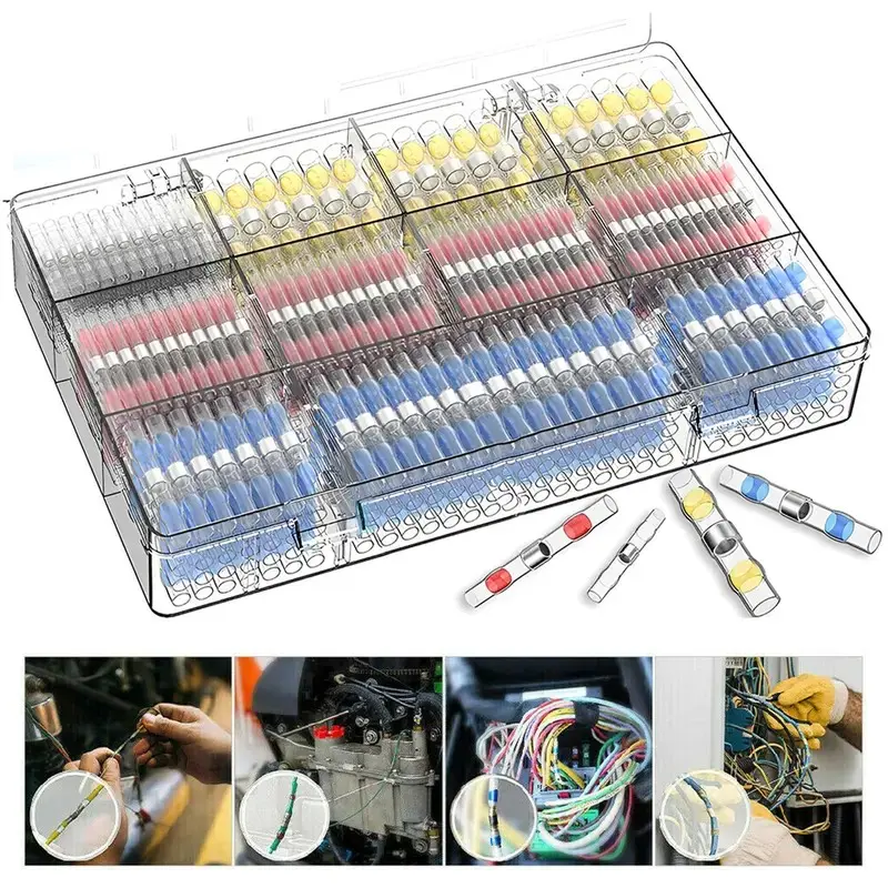 200pcs Solder Seal Wire Connectors, Heat Shrink Butt Connectors, Waterproof Insulated Electrical Wire Terminals, Solder Sleeve Sealed Butt Splice Connectors, Waterproof Connector Set for Marine & Automotive Use