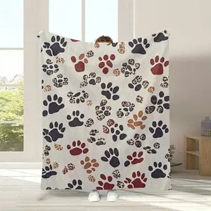 Dog Throw Blanket Dog Paw Bones Print Blanket Super Soft Flannel Fleece Blanket Lightweight Fluffy Plush Bed Blanket for Bedding Sofa and Travel