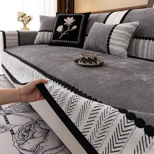 Thick Chenille Fabric Sofa Cover, Non-Slip Single Piece, Plaid Hanging Design, Pet Friendly, Modern Simple Style, Sofa Slipcover, Dustproof Sofa Slipcover, Dustproof Couch Protector