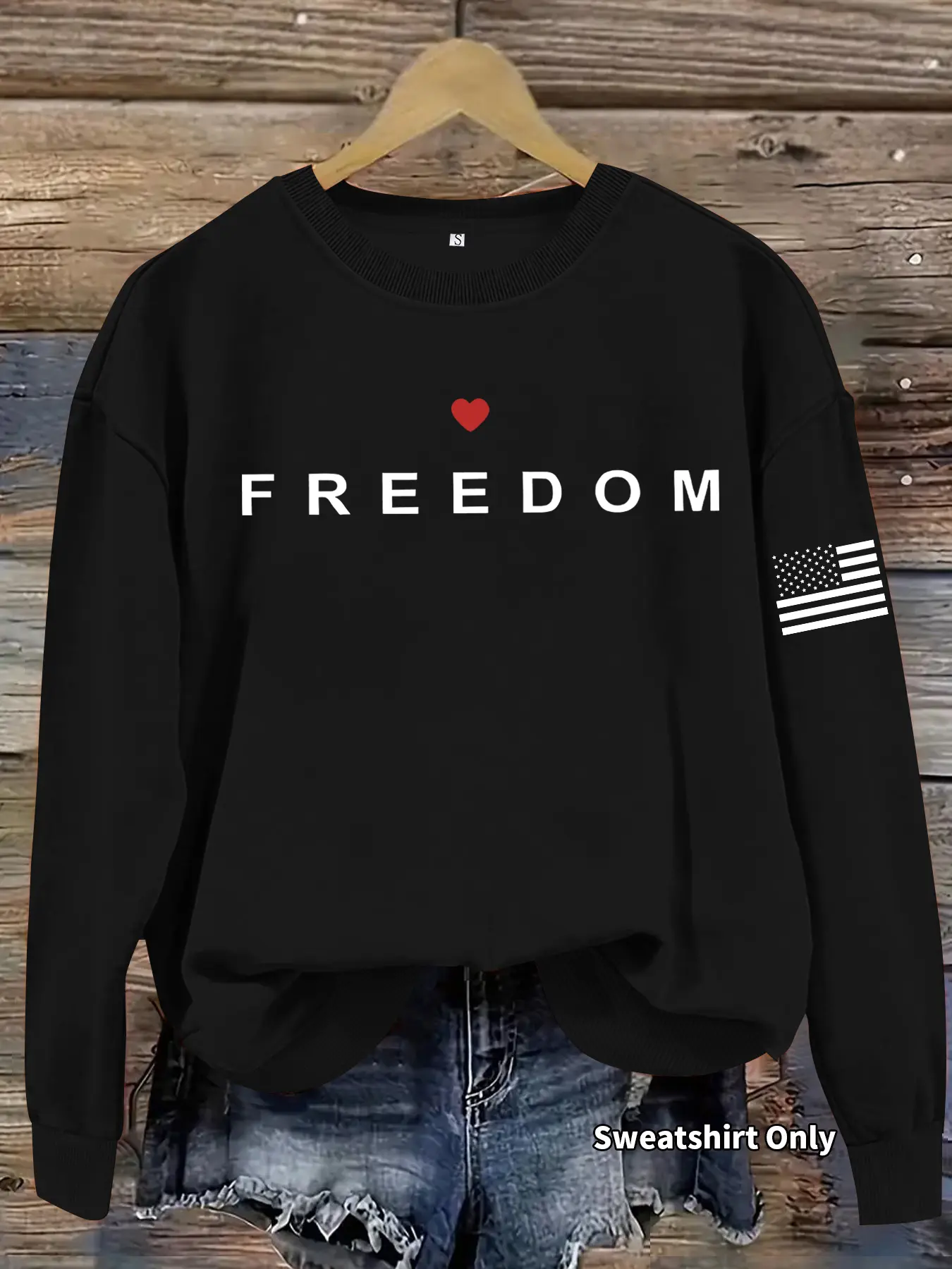 Women's Casual Graphic Long Sleeve Pullover Sweatshirt Crewneck, Round Neck, American Flag Print, Fitted Knit Fabric, All Seasons Comfort, Womenswear, Graphic Sweatshirts