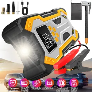 【FathersDayGift】Car Battery Jump Starter with Air Compressor 150PSI Charger, Portable Jump Box with Jumper Cables & Lights, Universal for All Gas 12L Diesel Cars, Bikes, Balls & More, Compact Emergency Car Jump Starter