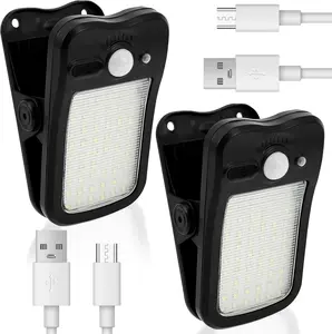 USB & Solar Powered Clip-On Lamp, Outdoor Solar Clip Lights with Motion Sensor, 3 Modes, Waterproof - Perfect for Yards, Garages, Porches, Patios, Gardens, Pools & Barns Fencing Tracking Light