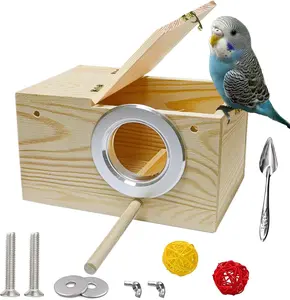 Bird Nest, Parakeet Nest Box, Bird Breeding Box with Perch, Wood Budgie Nest Box for Bird, Parrot