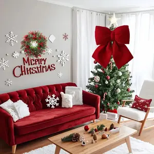 Velvet Christmas Tree Decoration, Large Bow Ornament, Vintage Ribbon Butterfly Pendant, Wedding Hotel Party Decor, Garland Ribbon