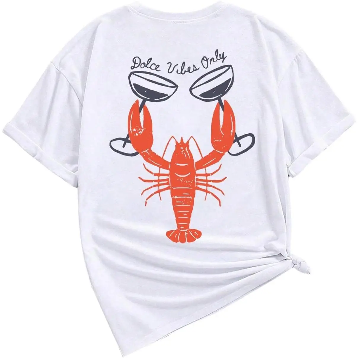 Men's Oversized Lobster Graphic Streetwear Tee, Crew Neck Short-Sleeve Casual Comfortable Apparel, Ocean Beach Themed Top