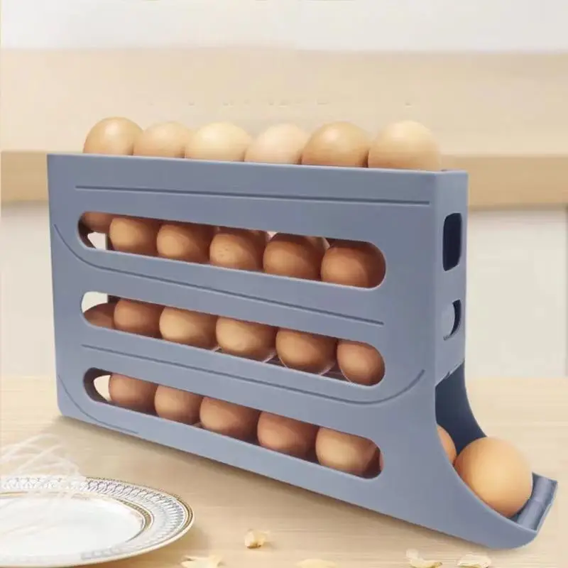 Refrigerator Egg Storage Box, 1 Count Space Saving Automatic Egg Rolling Rack, Large Capacity Refrigerator Egg Holder for Home Kitchen Dormitory Dini