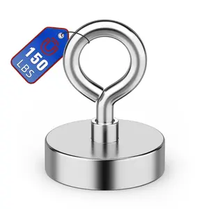 Strong Neodymium Fishing Magnets, 150 lbs Pulling Force, Rare Earth Magnets Heavy Duty with Countersunk Hole Eyebolt for Retrieving in River Lake, Beach, Lawn -1.42 inch (36mm)