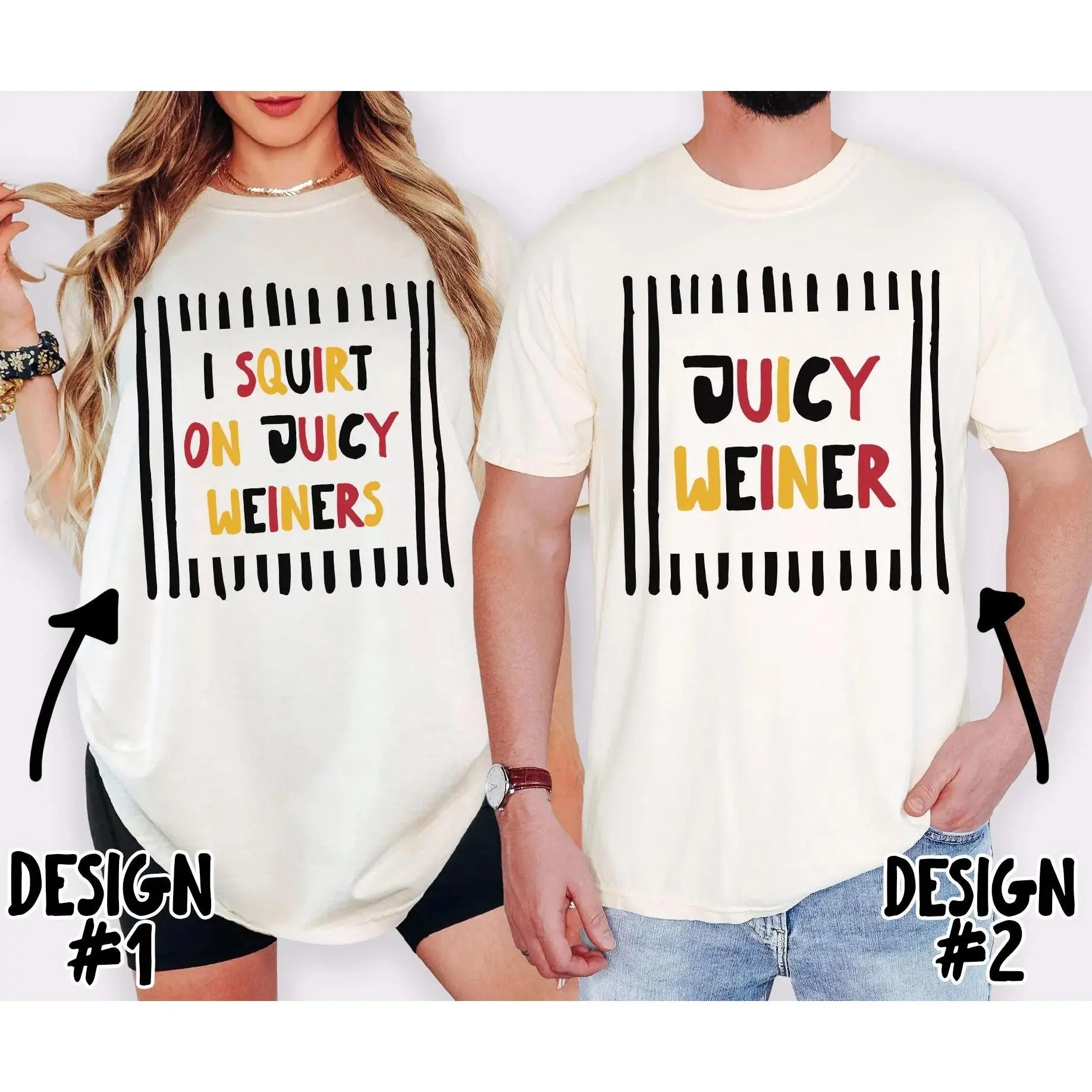 I Squirt on Juicy Weiners & Juicy Weiner Matching Couple Shirts, Funny Humorous Couple T-Shirts, Ketchup Mustard Tees, Casual Dating Couple Outfit, Party Gift