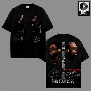 The R&B Tour 2026 Double Sides T-Shirt, RB Oversized Graphic Tee with Signatures & Tour Dates, Gift For Music Fan, RB Lightning Logo Signatures Tour Dates 2026 Merch