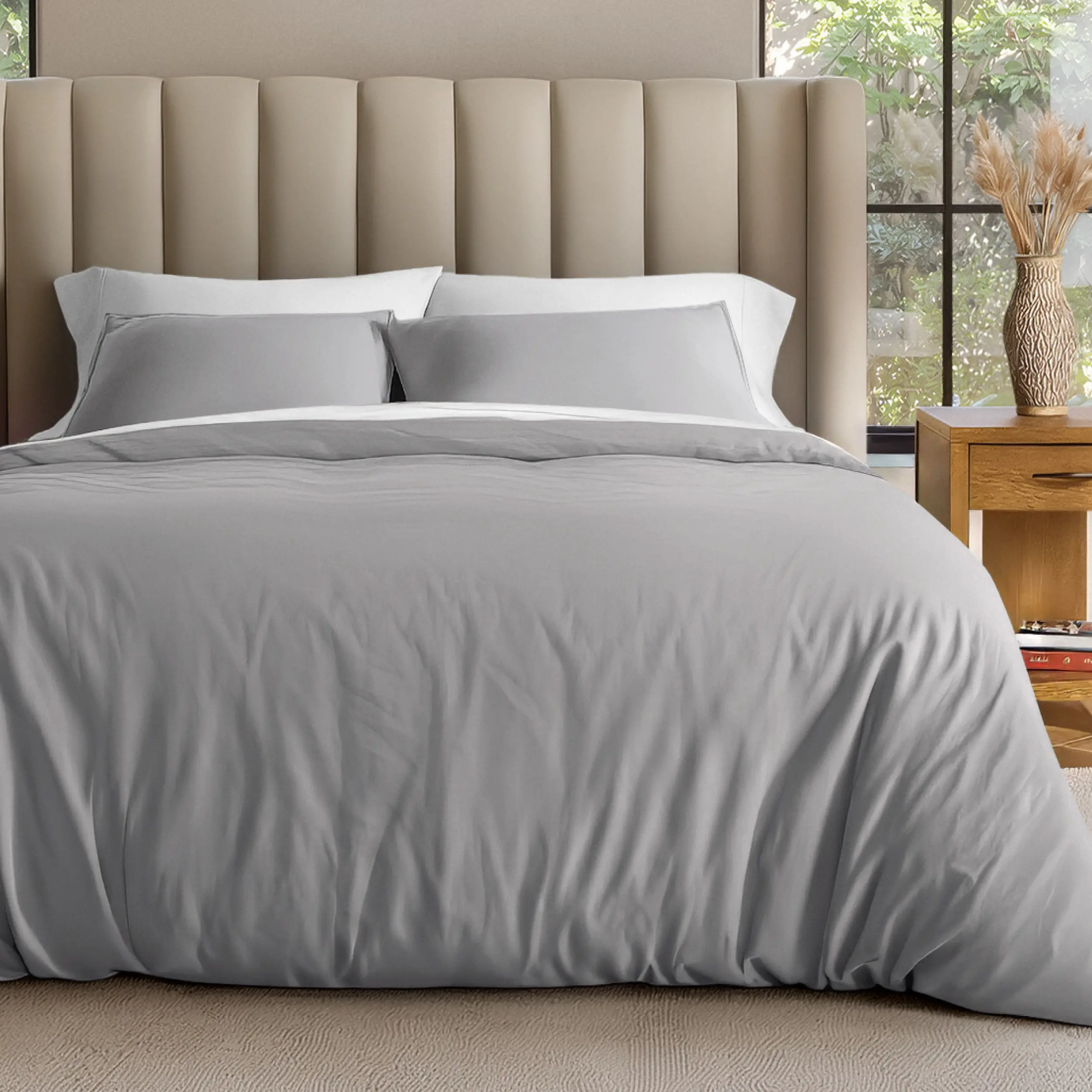 Bare Home Organic Cotton Jersey Duvet Cover & Sham Set, Comfy Bedding Set for Soft Bedroom Sleep, Bedding Sets