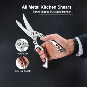 Extra-Sharp Meat Shears, Suitable for Cutting Chicken, Heavy-Duty Multipurpose Kitchen Shears - Stainless Steel, Meat, Turkey, Fish, and Vegetables, Spring-Loaded, Dishwasher-Safe