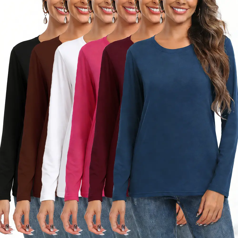 【Limited Time Deal】【Fast Shipping】Lady's Comfortable Longsleeves Crewneck Tops - Loose Fit Spandex Fabric Women's Basic Casual Layering Shirts