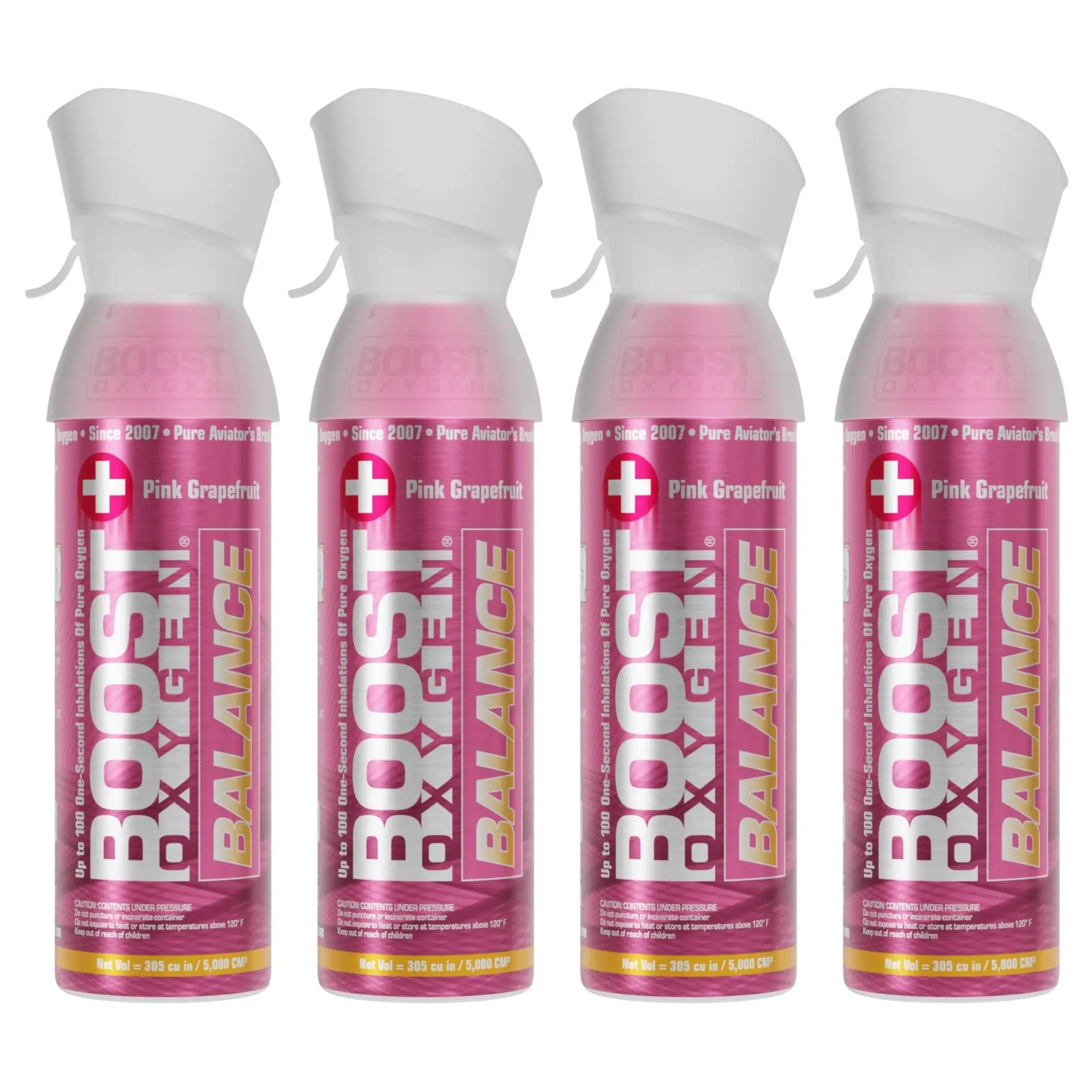 Boost Oxygen Natural 5 Liter Pure Oxygen Canister, Pink Grapefruit (4 Pack)
