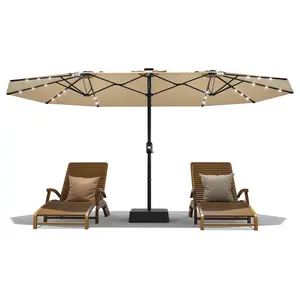 【GARVEE】Solar LED Lights Umbrella 15' Large Patio Umbrella, with 36 LED Lights & Crank for Patio Garden Pool Lawn Backyard,Outdoor Double-Sided Rectangle Umbrella  Base Included