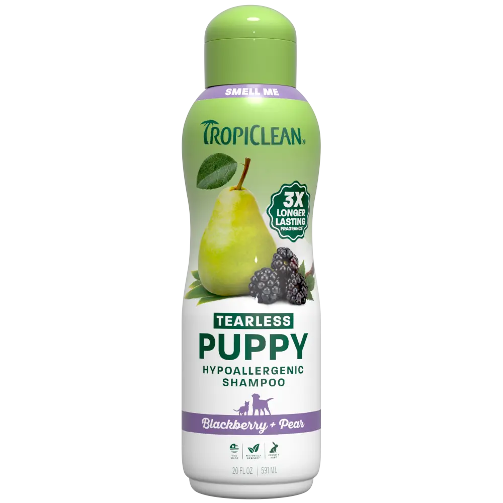 TropiClean Blackberry + Pear Tearless Puppy Shampoo, 3X Long-Lasting BlackBerry Pear Scent, Hypoallergenic Dog Shampoo, Made in the USA, Cat & Kitten Friendly, 20 oz