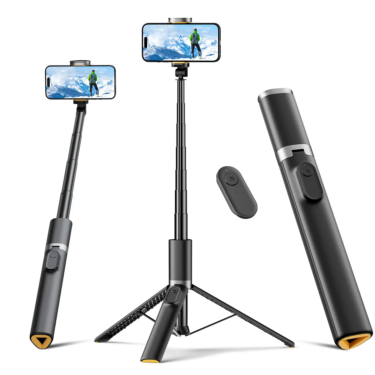 63 Inch Phone Tripod for iPhone & Android, Portable Selfie Stick Tripod with Remote Control, Smartphone Camera Accessories, Ideal Video Recording Travel Accessory