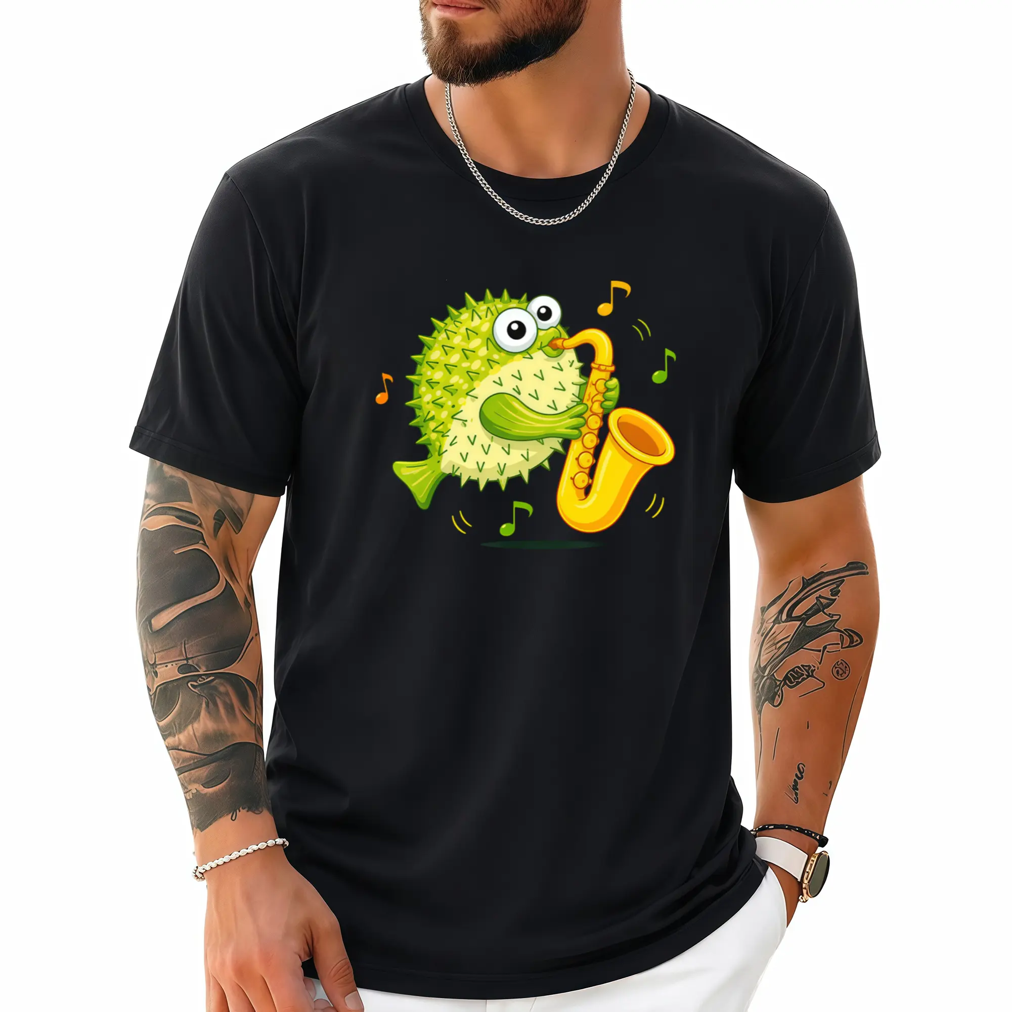 Funny Fish Playing Saxophone Graphic T-Shirt