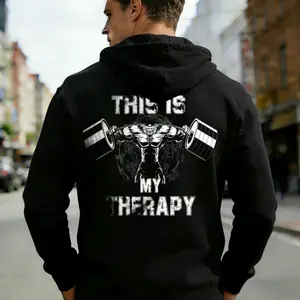 Men's athletic and motivational graphic print cotton blend black long sleeve hooded pullover, regular fit | Soft & breathable fabric, durable print, everyday comfort, machine washable, suitable for casual fitness, gym and workout environments