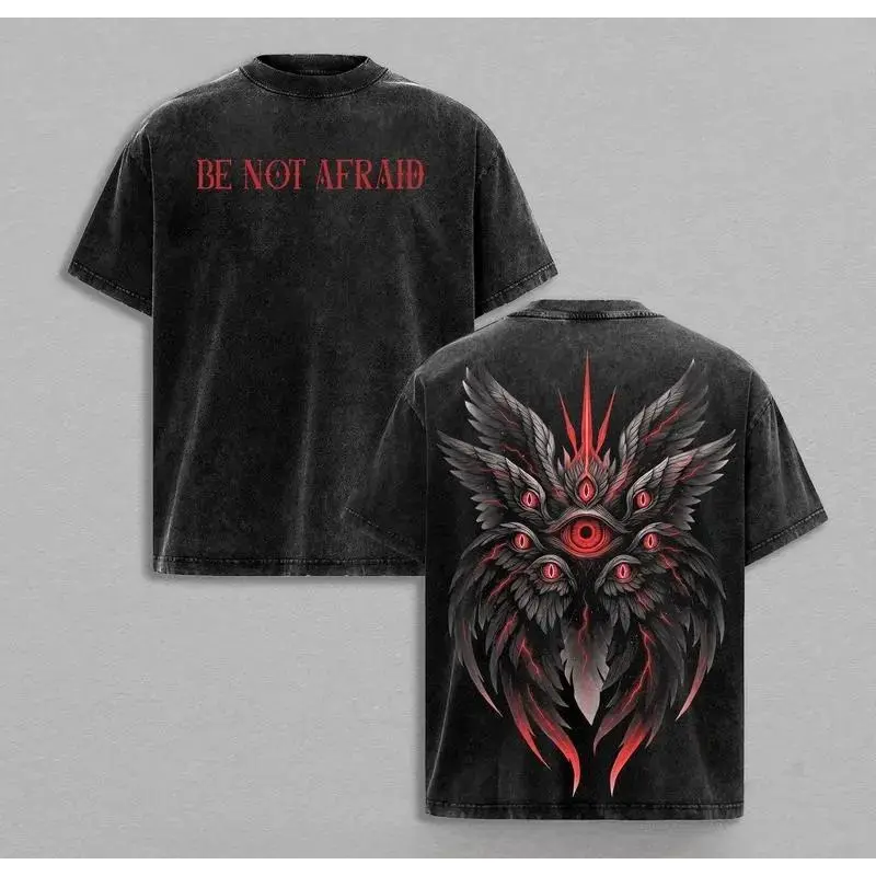 Be Not Afraid Seraphim Angel T-Shirt |   Biblical Guardian Angel With Many Eyes |   Christian Faith Vintage Washed Oversized Tee |   Spiritual Warrior Shirt |   Dark Angel Graphic Streetwear |   Religious Apparel For Believers USA Gift, Cloth, Shortsleeve