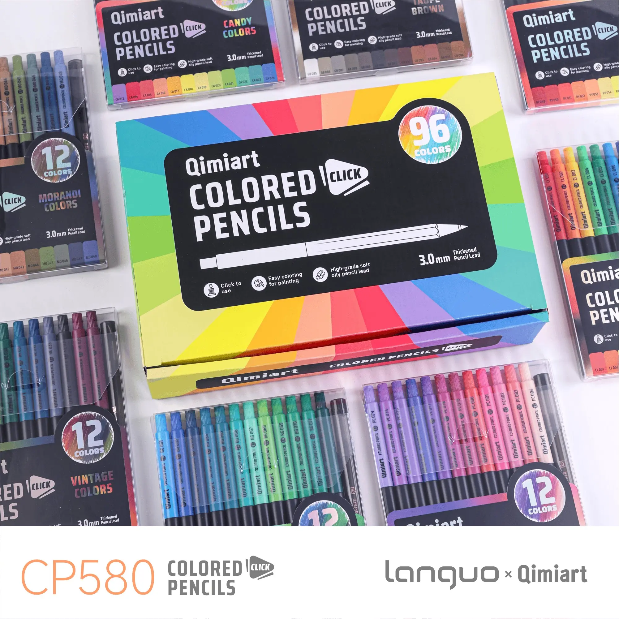 3.0mm Thick Core Eco-Friendly Press-Action Colored Pencils, 12/96 Colors Set, Ideal Gift for Drawing Lovers and Artists, Perfect for Sketching and Coloring