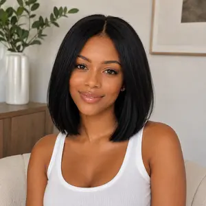 Human   13x4 HD Lace Front Bob  Human  | Pre Plucked Natural Hairline | Straight Bob  | Breathable Cap with Adjustable Strap | Free  Cap & Silk Storage Bag Honey Blonde Highlight Body Wave  forehead brown real Hair  zsf transparent  pre Glueless Part