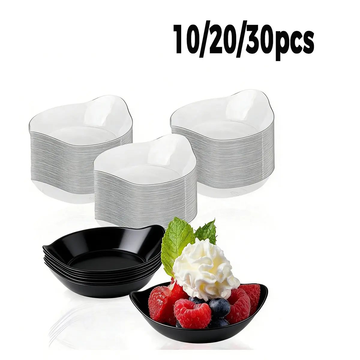 10/20/30 Mini Dessert Plates, Transparent Plastic Appetizer Dishes, Party Wedding Bowls, Oval Yogurt Bowls, Perfect for Parties and Holidays, Party Supplies
