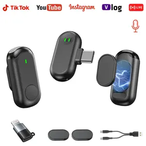 2 pcs Wireless Lavalier Microphones for iPhone Android iPad Magnetic Crystal Clear Sound Quality for Recording Live Streaming Tiktok YouTube Vlog microphone for content