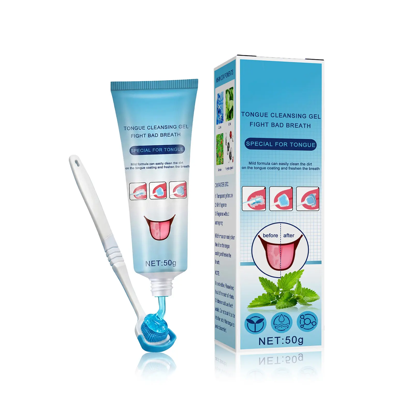 Tongue Cleaning Gel Bundle for Oral Freshness,  Ultimate Bad Breath Neutralizer & Instant Minty Freshnes, Pro Tongue Scraper Kit for Deep Oral Detox