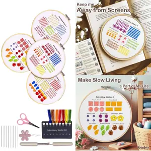 4PCS Embroidery Stitches Practice Kit, Embroidery Kit for Beginners with Stamped Patterns, Beginner Embroidery Kit for Adults