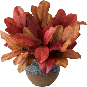 Magnolia Leaves  Artificial Magnolia Stems Branches for Vase Real   Greenery Leaf Faux Stems for Indoor Outdoor Decor  Twigs for  Office Table Decoration(6Pcs, 18'') (Terracotta)
