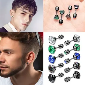 10PCS Titanium Steel Helix Earrings Black Low Allergy Earrings Set with Colored Synthetic Synthetic Zirconia Men;Accessory Jewelry, for women