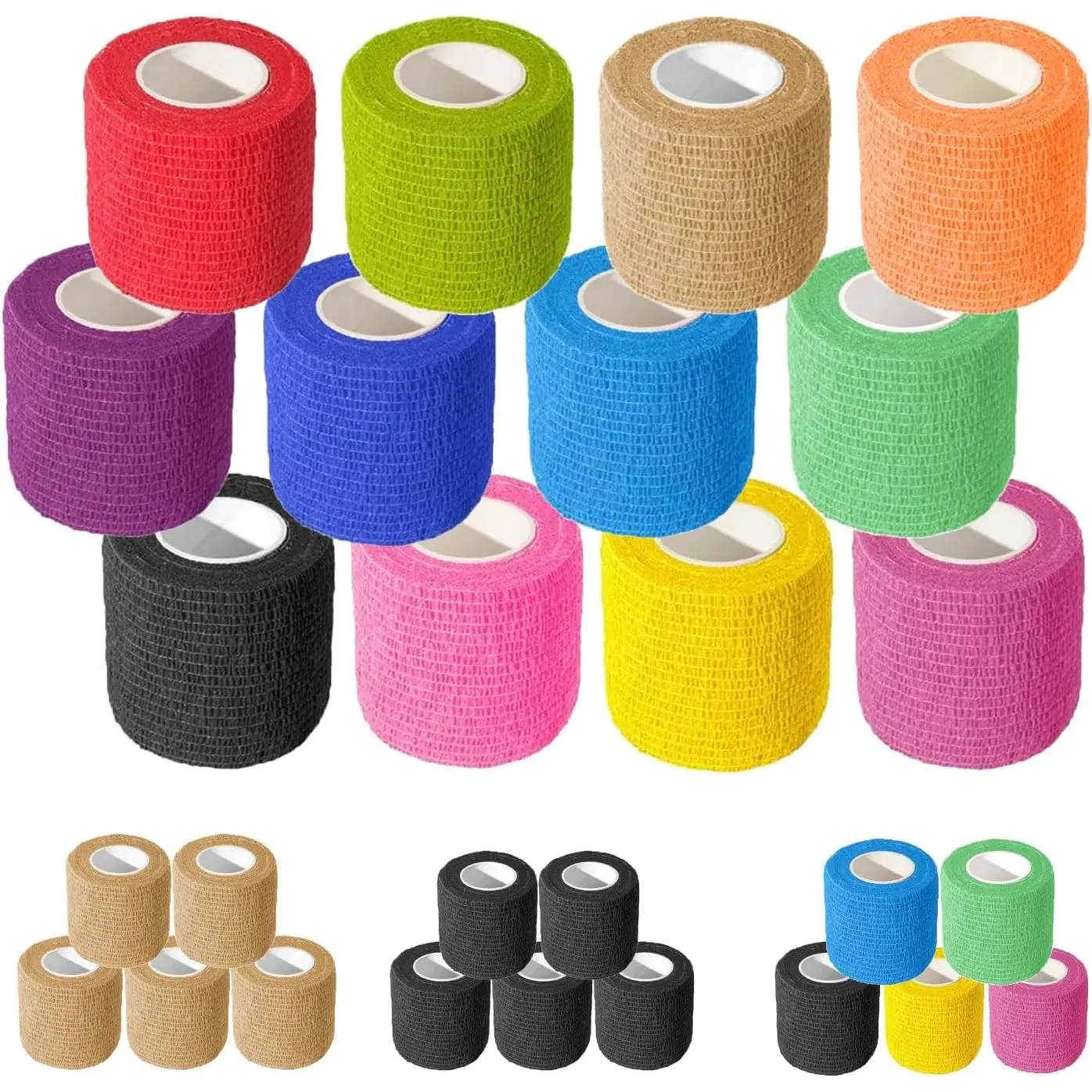 12 Pack 2 Inch x 5 Yards Self Adhesive Bandage Breathable Cohesive Bandage Wrap Rolls Elastic Self-Adherent Tape for Stretch Athletic, Sports, Wrist, Ankle (Colorful, 2 Inch)