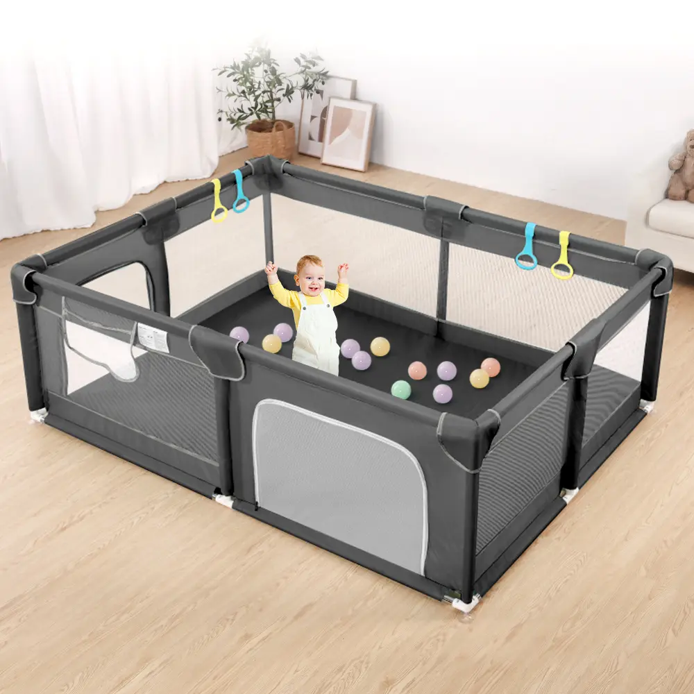 CAVEEN Baby Playpen, 74x50 Inch Extra Large Portable Kids Activity Center with Tear-Resistant Full Mesh and Zipper Door Safety for Babies and Toddlers, Indoor & Outdoor Use, Dark Grey, Safety Play Yard