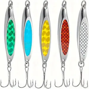 Glitter Artificial, 5 Counts/set Metal Fishing Lure with Hook, Fishing Accessories for Saltwater & Freshwater, Outdoor Fishing Gear, Fishing Lures Kit