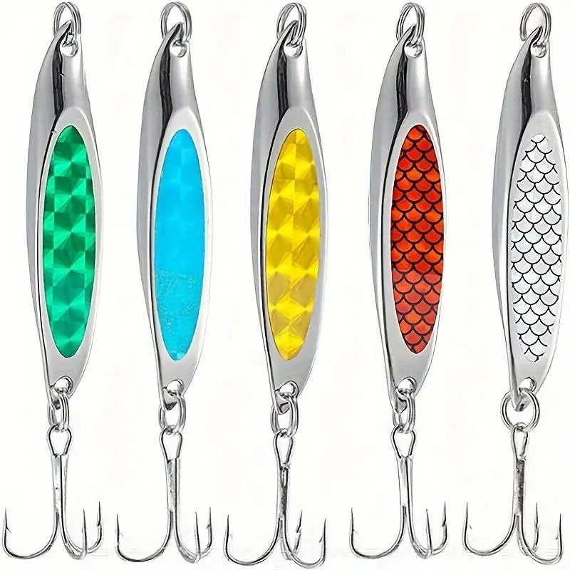 Glitter Artificial, 5 Counts/set Metal Fishing Lure with Hook, Fishing Accessories for Saltwater & Freshwater, Outdoor Fishing Gear, Fishing Lures Kit, Fishing Tackle, Fishing Supplies