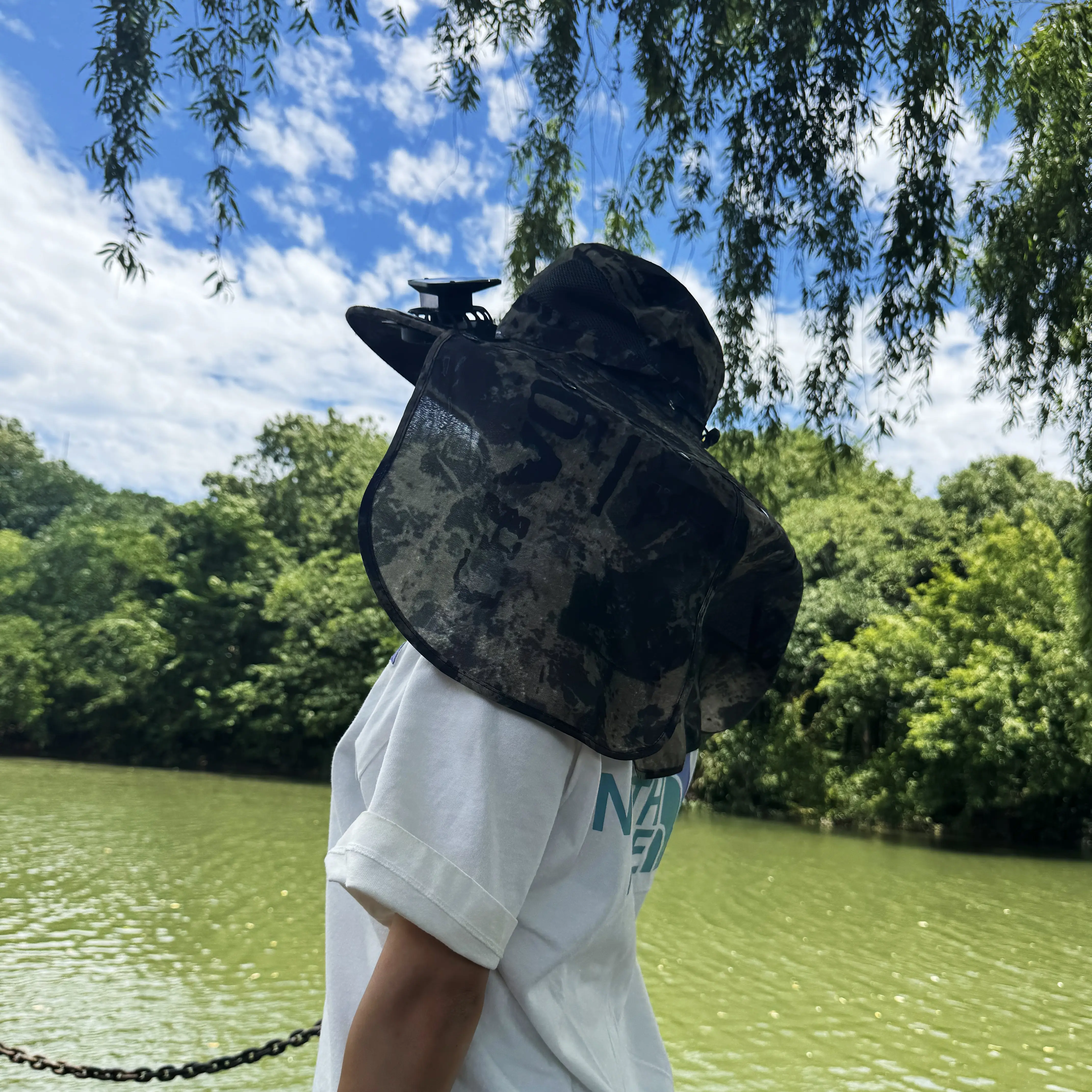 Upgraded Solar Powered Fan Hat with Removable Neck Cover, Breathable Wide Brim Hat for Gardening Fishing Hiking