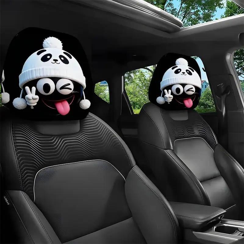 2pcs 11x10.2 Inch Panda Beanie Car Headrest Covers, Universal, Easy to Install and Durable, Car Interior Seat Accessories, Auto Accessories Interior, Car Interior Accessory, Car Interior Decoration, Great Gifts for Car Enthusiasts 1.23LYY-16