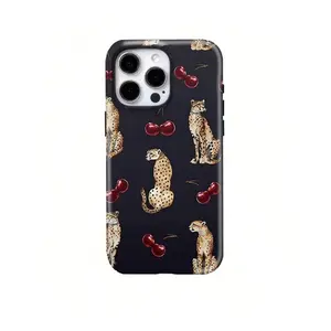 Cheetah Red Cherry Two-In-One Matte Texture Phone Case Suitable For IPhone17/IPhone17 Air/IPhone17 Pro/IPhone17 Pro Max/16 Pro Max/15 Pro Max/14 Pro Max/13 Pro Max/12 Pro Max