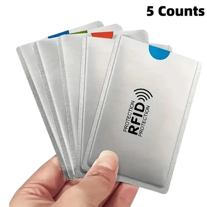 RFID-Blocking Card Sleeves, 5 Counts Anti-Theft NFC-Shielded ID and Credit Card Protectors, Business Card Holder for Home Office, Desk Organizer, Office Accessories, Office Supplies